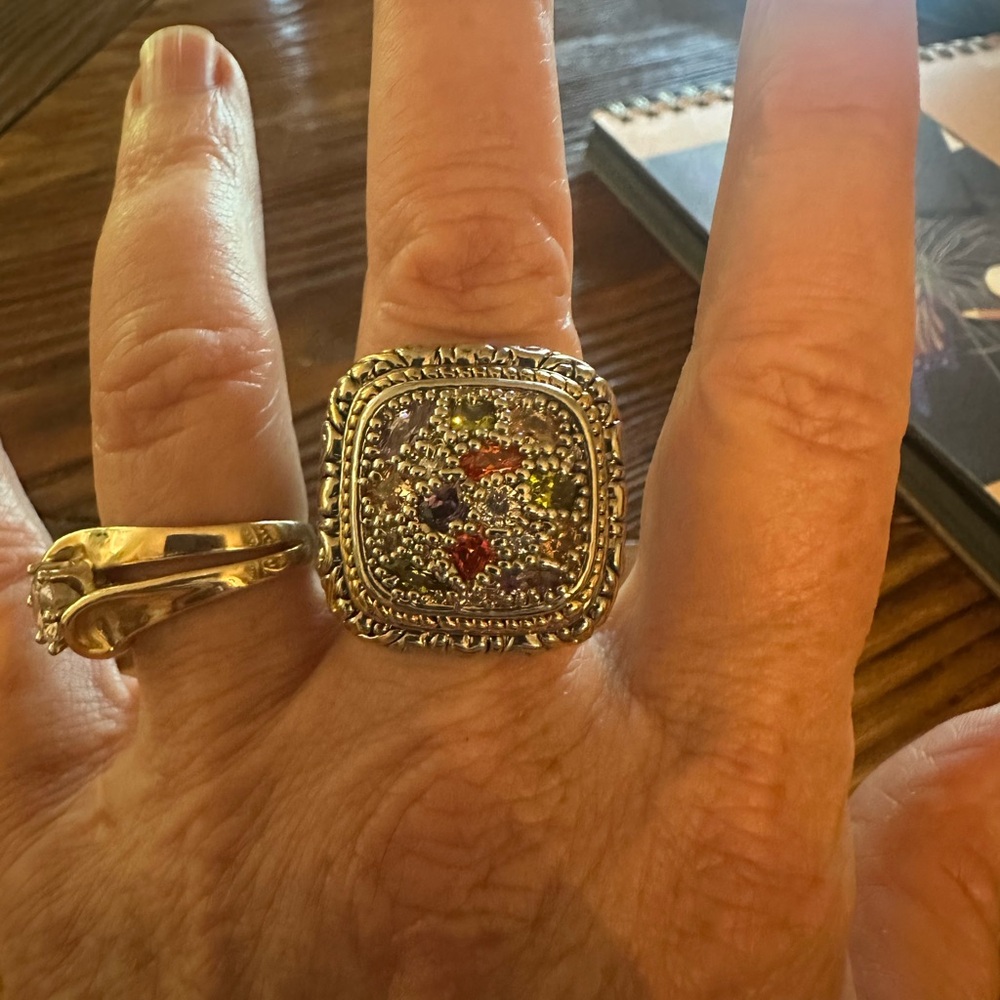 SHASHI Gold and Silver Ornate Cocktail Ring